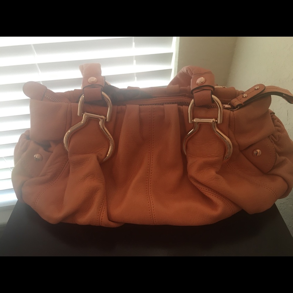 B Makowsky leather orange rose gold bag